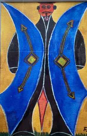 Flügelmann – Gemälde von Franz Feuchtl, Gouache auf Papier, 16 × 11 cm, handsigniert