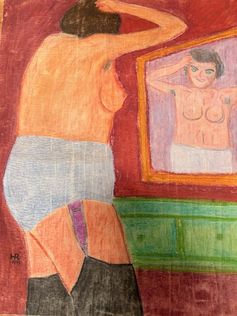 Frau vor dem Spiegel – Mischtechnik · 69 × 54 cm – Hubert Rathgeber
