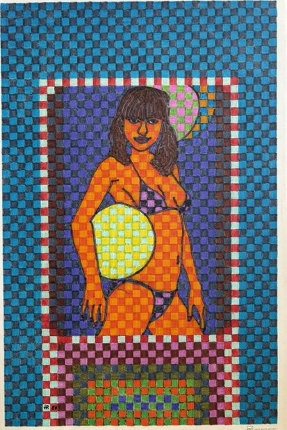 Mädchen mit Luftballon – Filzstift auf Papier · 30 × 21 cm – Hubert Rathgeber