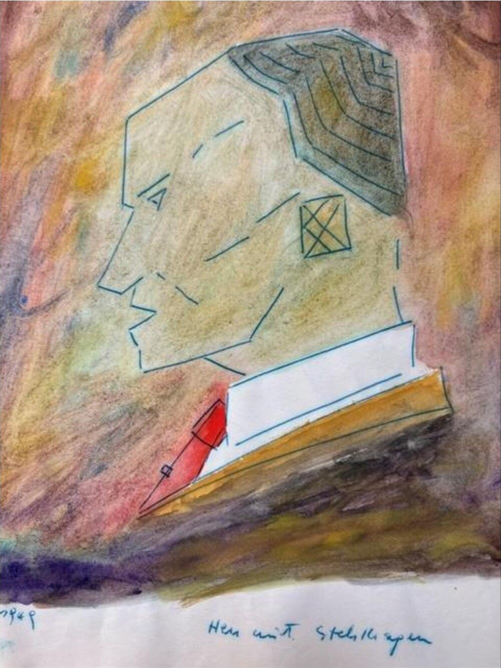 Herr mit Stehkragen – Aquarell · 29 × 21 cm – Hubert Rathgeber