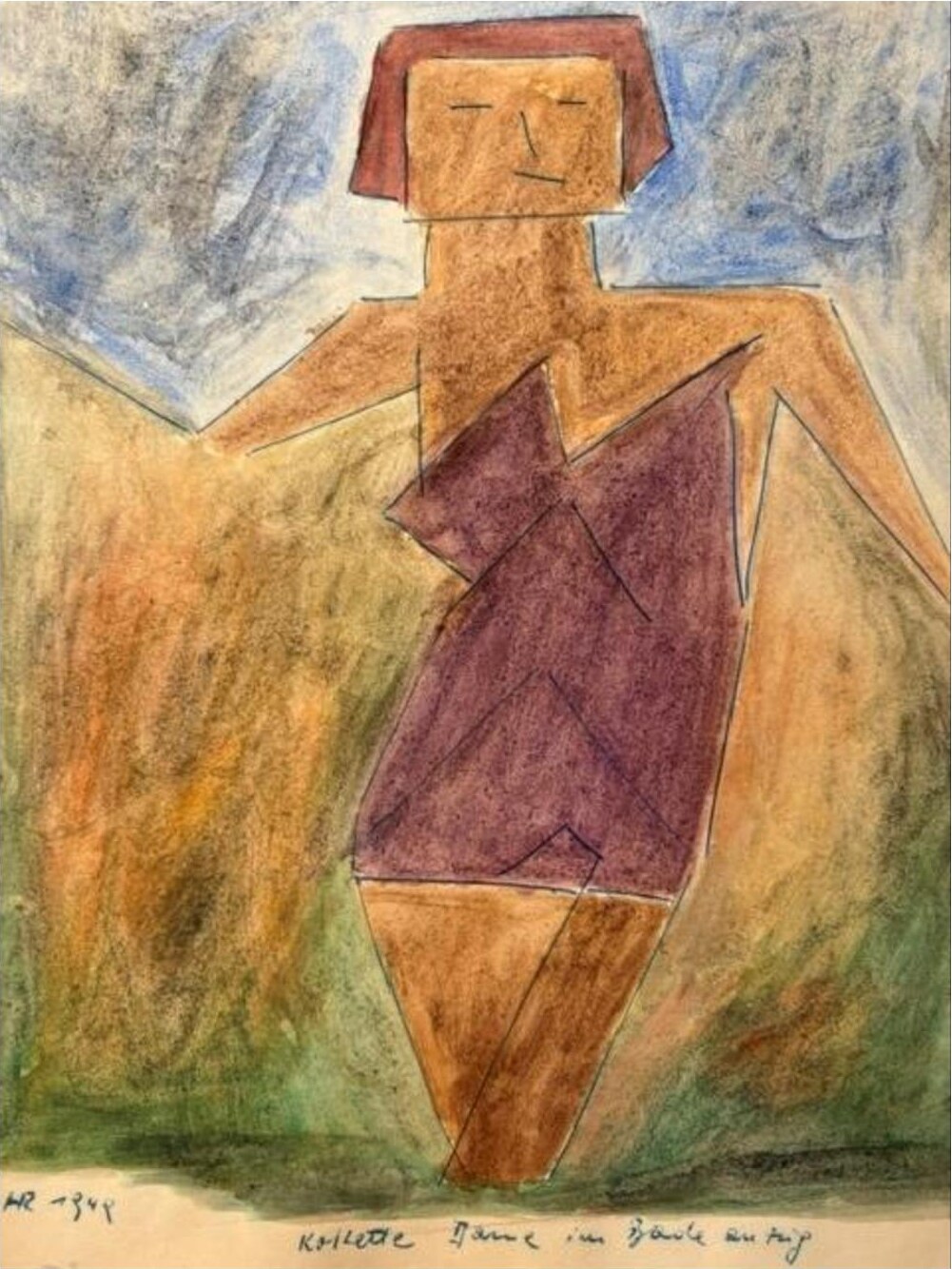 Kokette Dame im Badeanzug – Aquarell · 29 × 21 cm – Hubert Rathgeber