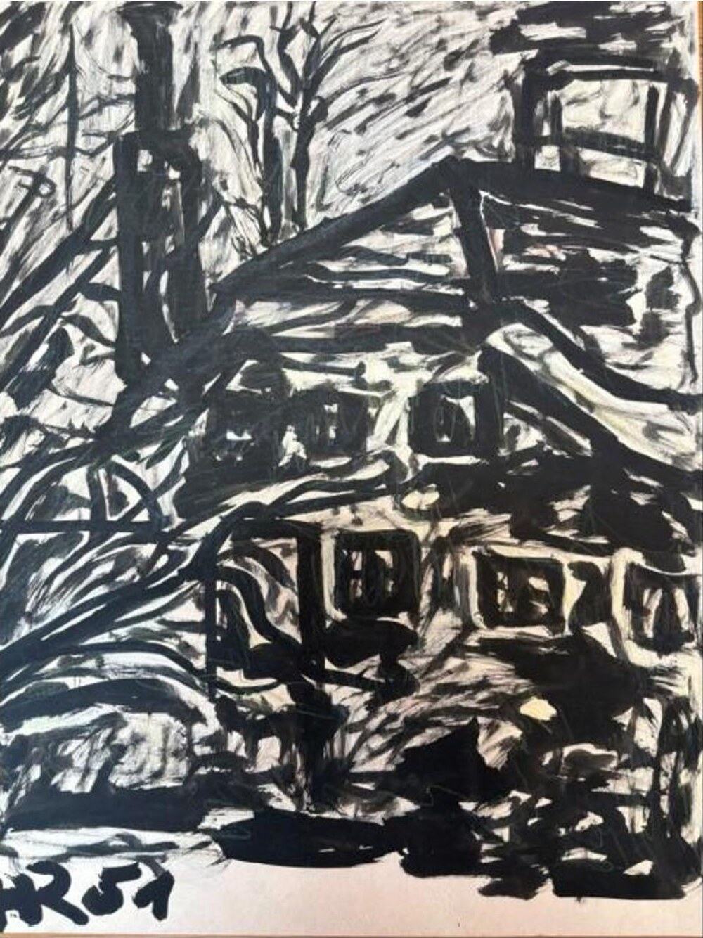 Ohne Titel – Tusche auf Karton · 52 × 43 cm – Hubert Rathgeber