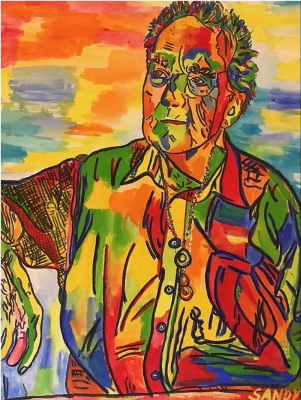 Portrait Hubert Rathgeber im Alter von 93 – Gouache auf Papier · 70 × 50 cm – Sandy